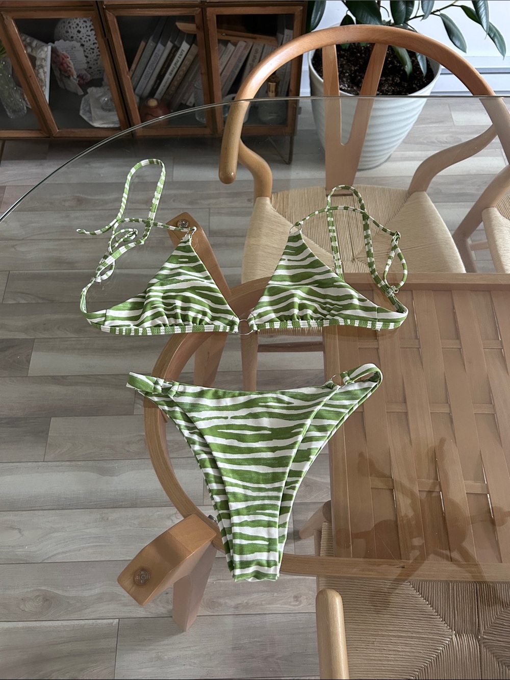 Green Zebra-Stripe Women Bikini Swim Set